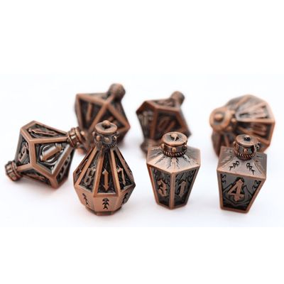fb DICE SET 7 METAL MOONLIT LANTERN COPPERED FLAMES