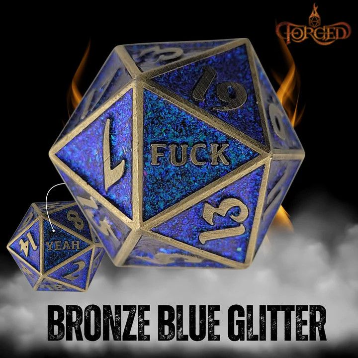 DICE D20 METAL F*CK/YEAH, Color: Bronze Blue Glitter