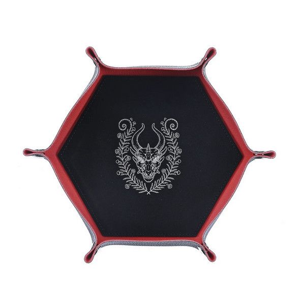 DICE TRAY: HEXAGONAL TABLE ARMOR -  DRAGON SKULL (Black)