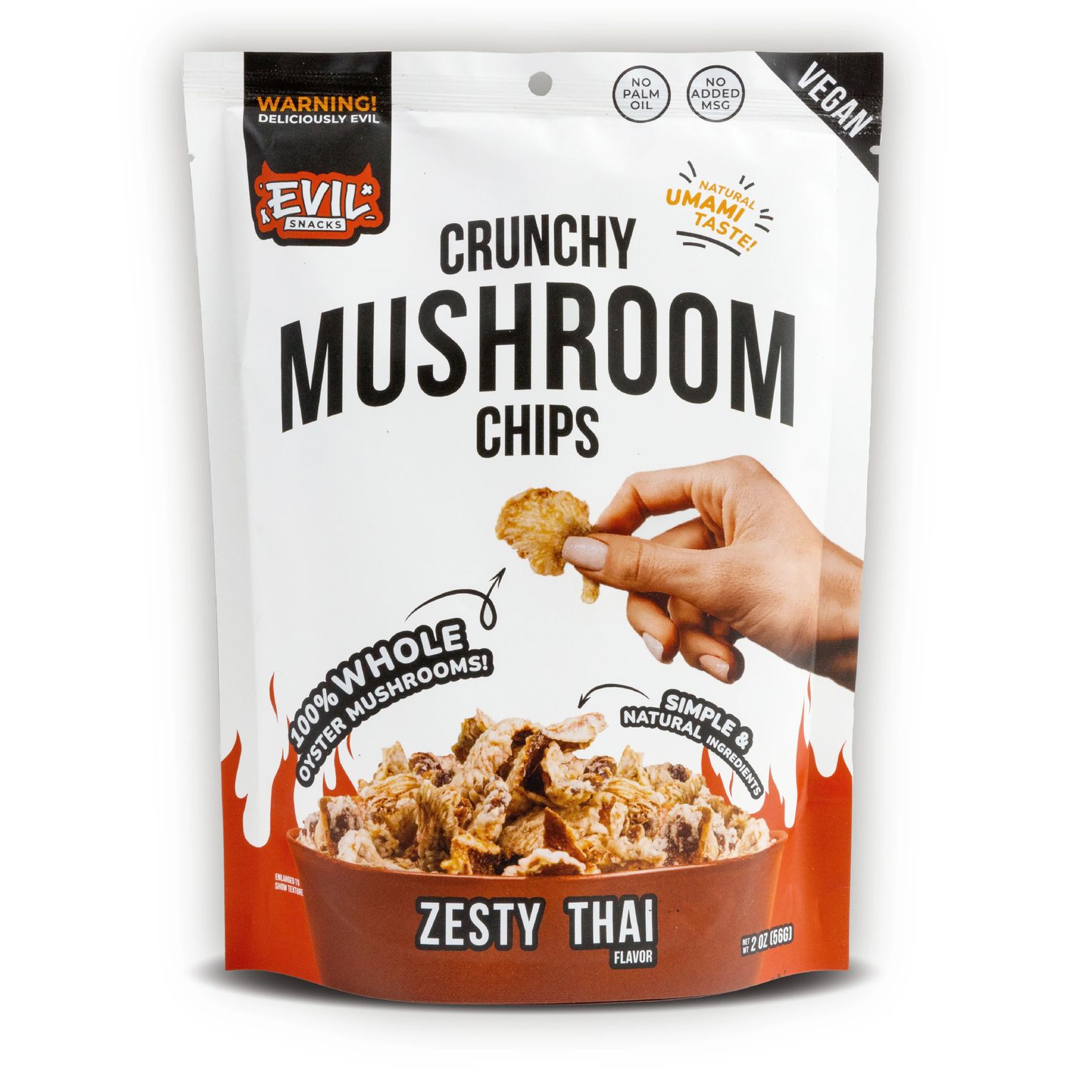 CRUNCHY MUSHROOM CHIPS, 2 OZ - ZESTY THAI FLAVOR