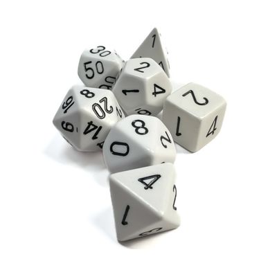 chx DICE SET 7 OPAQUE WHITE w/ BLACK