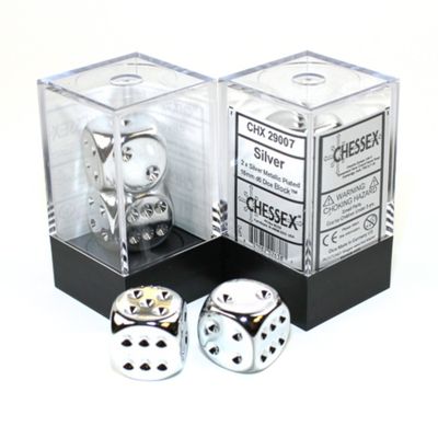 DICE PAIR 16mm METALLIC PLATED Silver