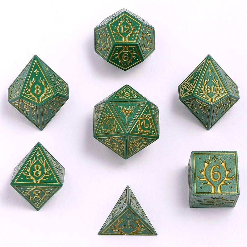 hym DICE SET 7 METAL DRUID GREEN w/ GOLD