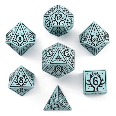 hym DICE SET 7 METAL DRUID PALE CYAN w/ BLACK