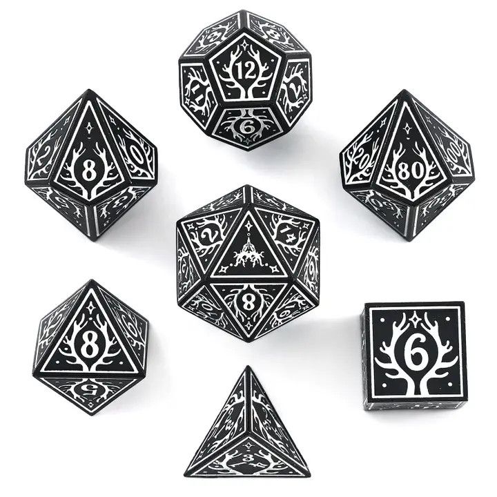 hym DICE SET 7 METAL DRUID BLACK w/ WHITE
