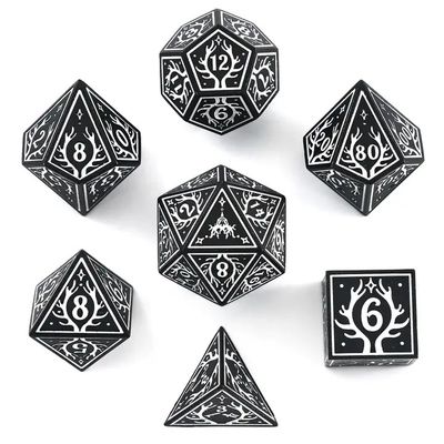hym DICE SET 7 METAL DRUID BLACK w/ WHITE