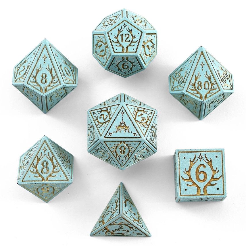 hym DICE SET 7 METAL DRUID PALE CYAN w/ GOLD