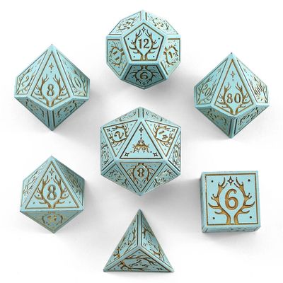 hym DICE SET 7 METAL DRUID PALE CYAN w/ GOLD