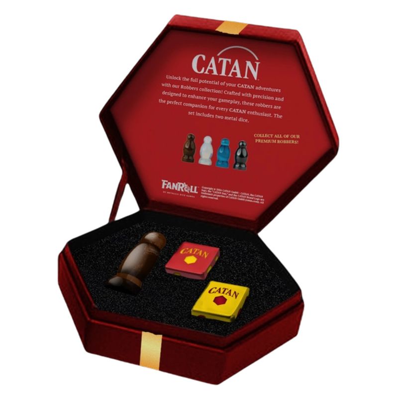 CATAN PREMIUM METAL DICE SET w/ TIGER&#39;S EYE ROBBER