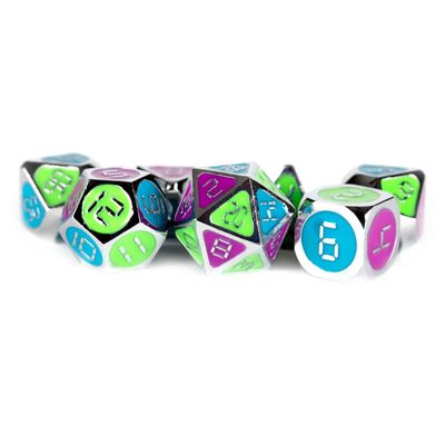 fr DICE SET 7 METAL DIGITAL NEON GLOW-IN-THE-DARK