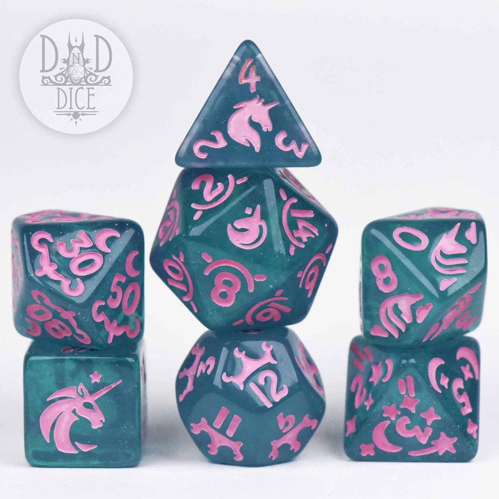 dnd DICE SET 7 UNICORN PRINCESS