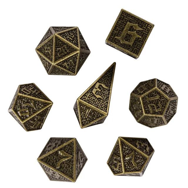 cul DICE SET 7 METAL LABYRINTH - GOLD