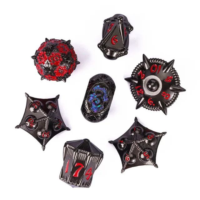 cul DICE SET 7 METAL DRAGON BODY - RED &amp; BLACK
