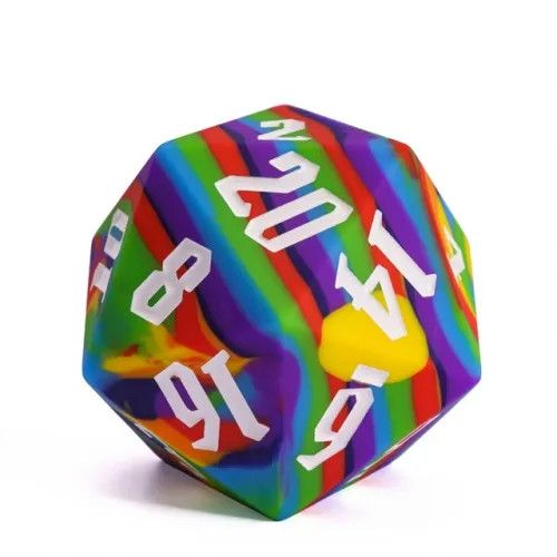 DICE D20 55mm HUGE - SILICONE RAINBOW