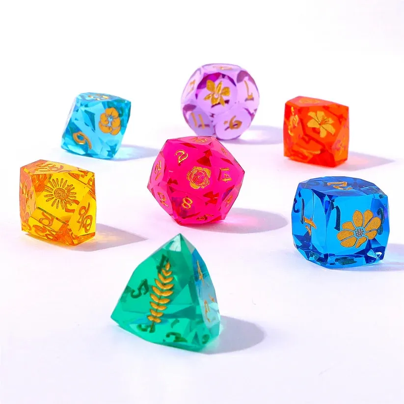 hym DICE SET 7 RESIN CAPTURED MAGIC LUSTER CUT BOUQUET