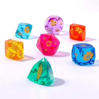 hym DICE SET 7 RESIN CAPTURED MAGIC LUSTER CUT BOUQUET