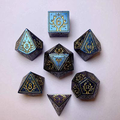 hym DICE SET 7 METAL DRUID GLITTER BLUE w/ GOLD