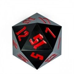 DICE D20 55mm HUGE - SHARP EDGE OPAQUE BLACK w/ RED