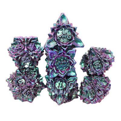 fb DICE SET 7 METAL FLORAL STARBURST Mystic Marigold