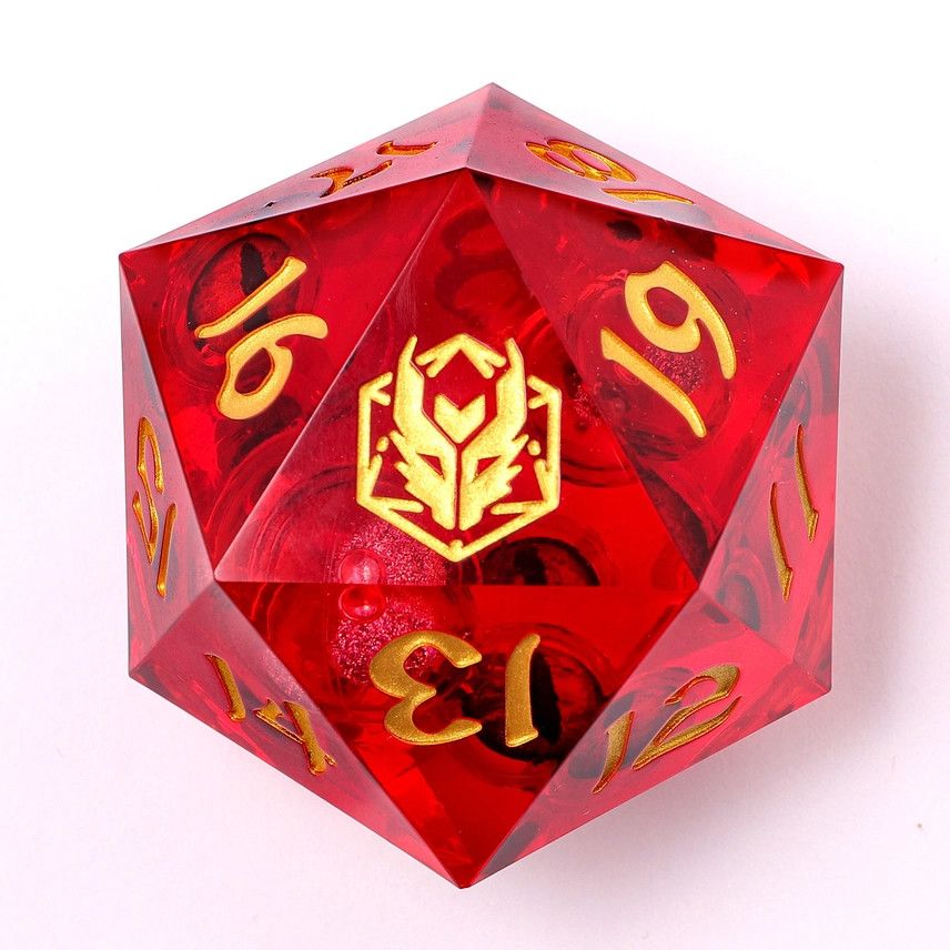 DICE D20 55mm SHARP EDGED MULTI-EYE GLITTER CORE Red
