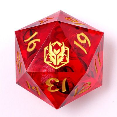 DICE D20 55mm SHARP EDGED MULTI-EYE GLITTER CORE Red