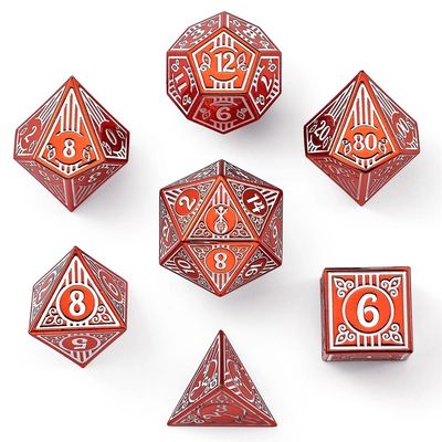 hym DICE SET 7 METAL BARD RED w/ WHITE