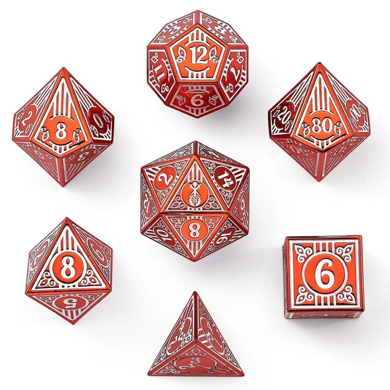 hym DICE SET 7 METAL BARD RED w/ WHITE