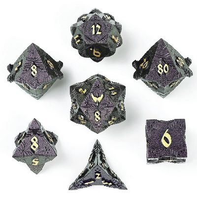 hym DICE SET 7 METAL PALADIN GLITTER PURPLE w/ GOLD