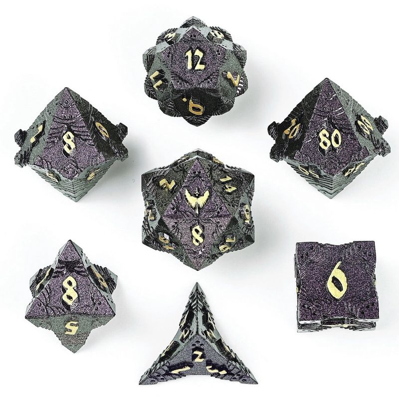 hym DICE SET 7 METAL PALADIN GLITTER PURPLE w/ GOLD