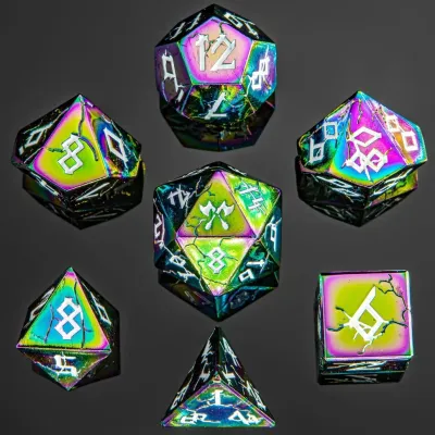 hym DICE SET 7 METAL Barbarian Rainbow w/ White