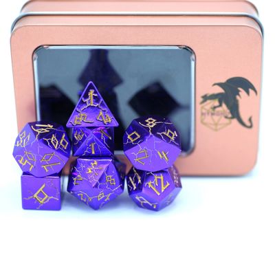 hym DICE SET 7 METAL Barbarian Purple Chrome w/ Gold