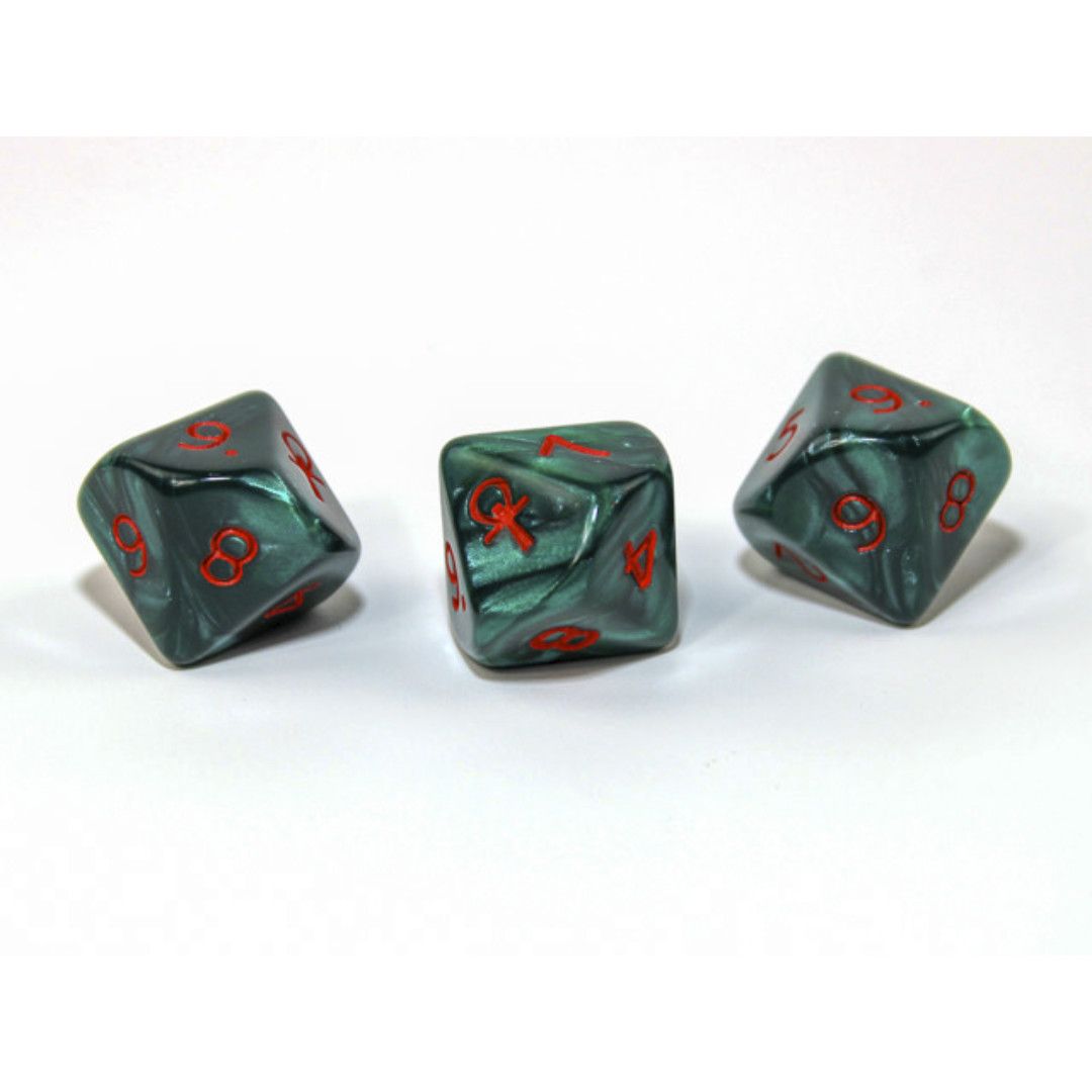 CUSTOM D10 16mm PEARLESCENT ANKH JADE w/ RED