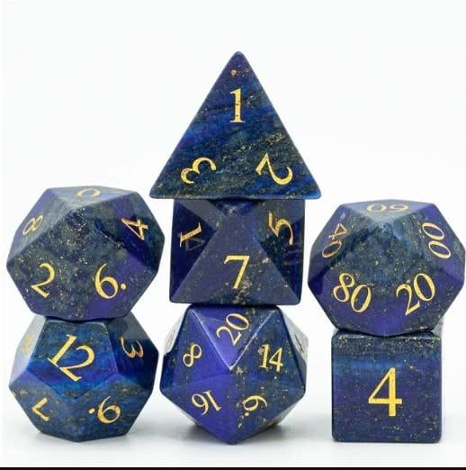fb DICE SET 7 GEMSTONE LAPIS LAZULI w/ GOLD
