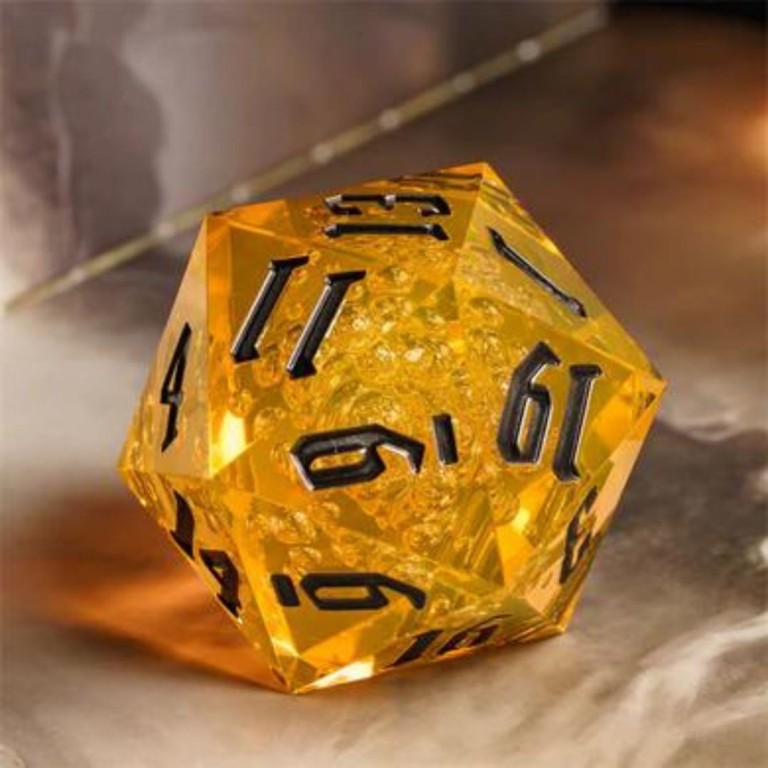 DICE D20 55mm TITAN SHARP EDGE ORANGE BUBBLES