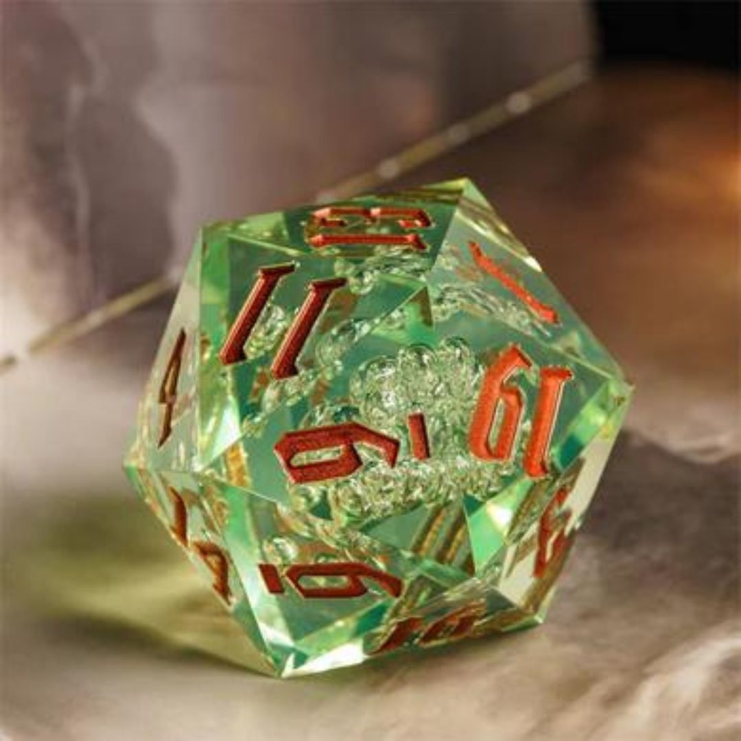 DICE D20 55mm TITAN SHARP EDGE GREEN BUBBLES