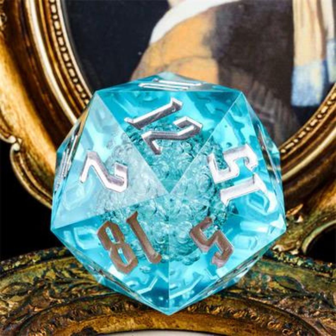 DICE D20 55mm TITAN SHARP EDGE CYAN BUBBLES