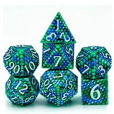fb DICE SET 7 METAL DRAGON SCALE OCEAN
