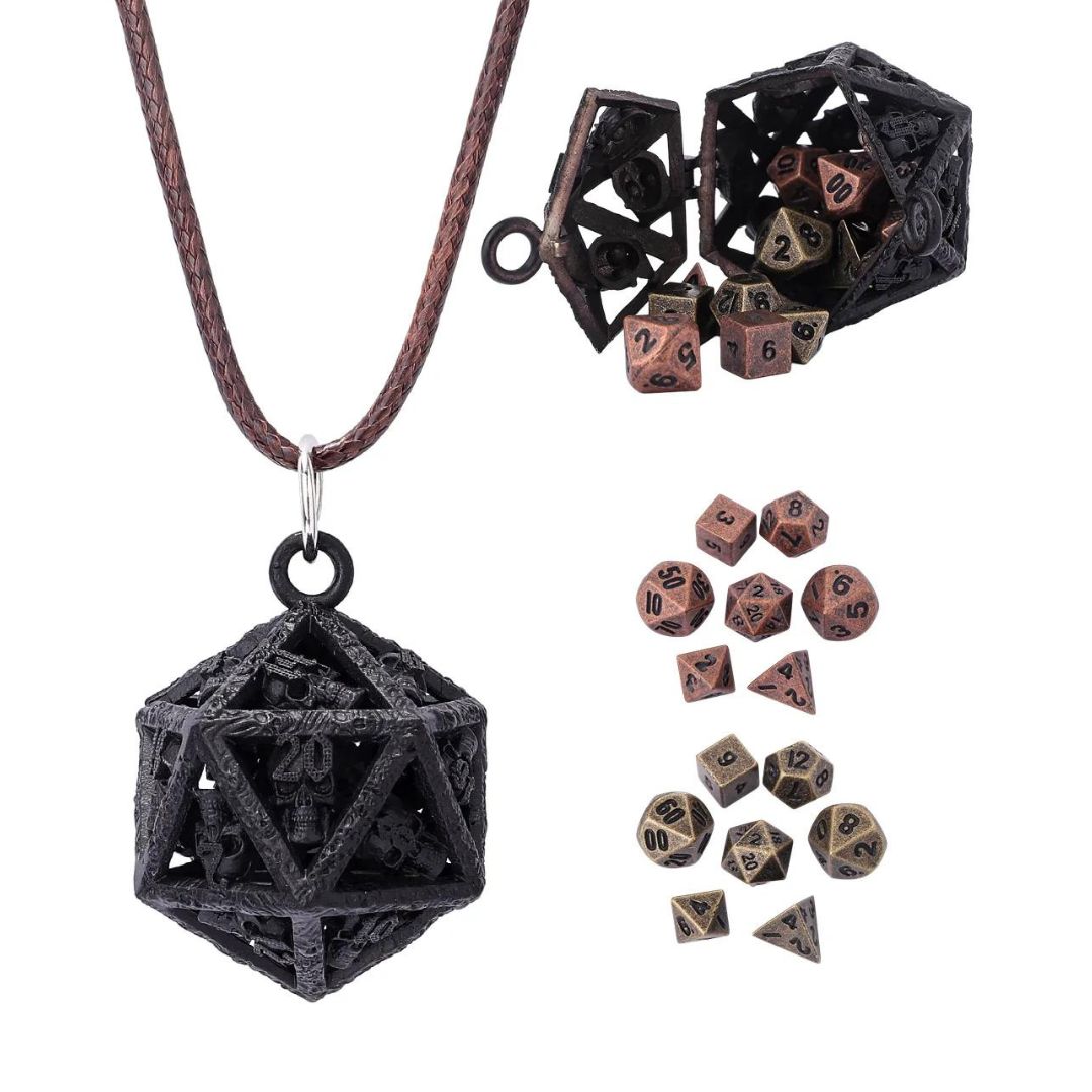hym DICE SET 7 METAL GRIMSKULL'S D20 LOCKET MATTE BLACK