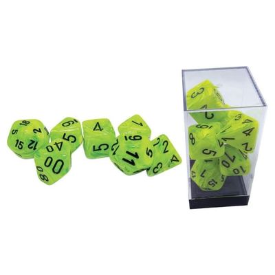 chx DICE SET 7 MEGA-HEDRAL VORTEX BRIGHT GREEN w/ BLACK