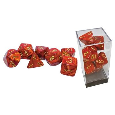 chx DICE SET 7 MEGA-HEDRAL SCARAB SCARLET w/ GOLD