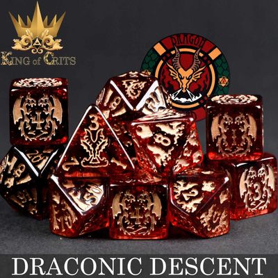 dnd DICE SET 11 DRACONIC DESCENT Red w/ Gold