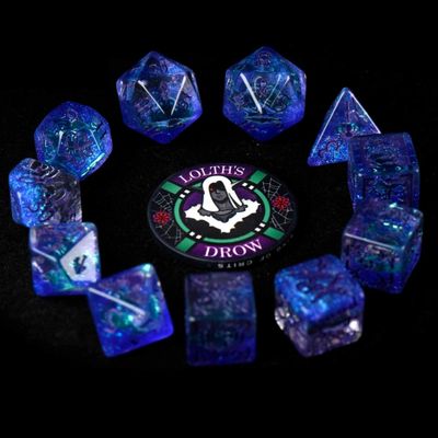 dnd DICE SET 11 LOLTH'S DROW Glitter Blue w/ Purple