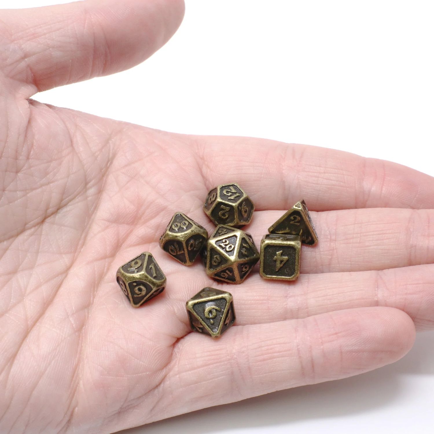 dh DICE SET 7 METAL CRITLINGS MINI RPG SET - DARK GOLD