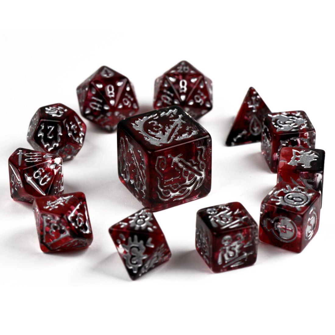 dnd DICE SET 12 BLOOD HUNTER Red w/ Silver