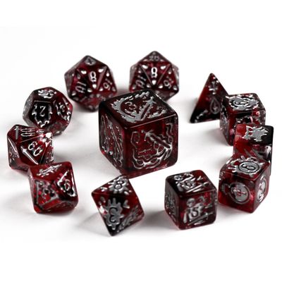 dnd DICE SET 12 BLOOD HUNTER Red w/ Silver