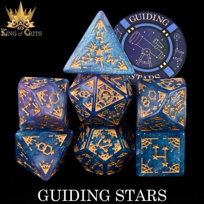 dnd DICE SET 7 GUIDING STARS Glitter Blue &amp; Purple w/ Gold