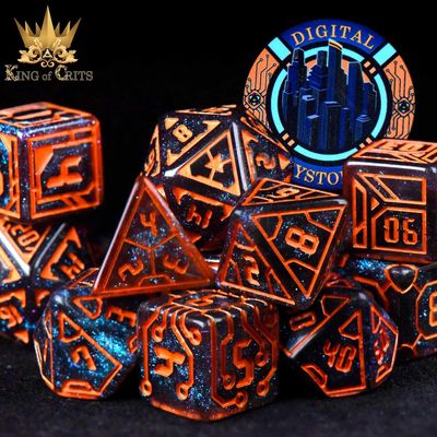 dnd DICE SET 11 DIGITAL DYSTOPIA Glitter Blue w/ Orange