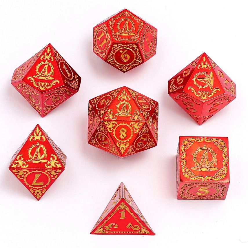 hym DICE SET 7 METAL WIZARD Red w/ Gold