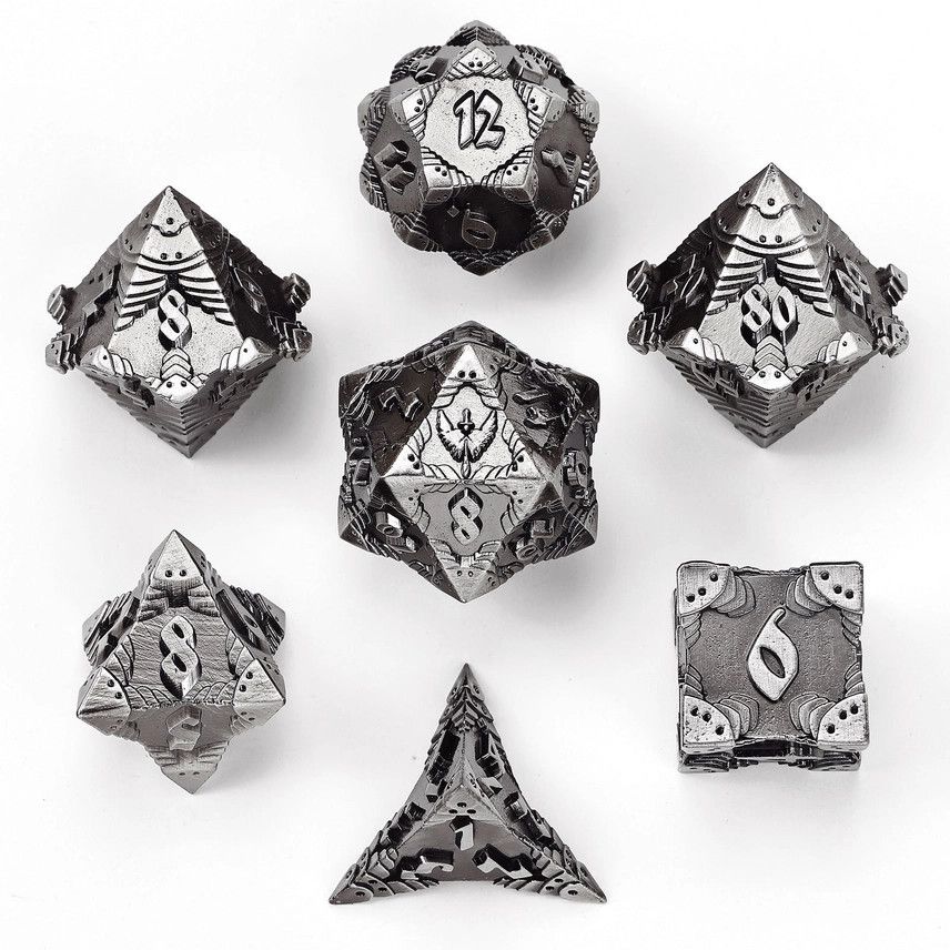 hym DICE SET 7 METAL PALADIN ANCIENT SILVER w/ BLOOD SPATTER