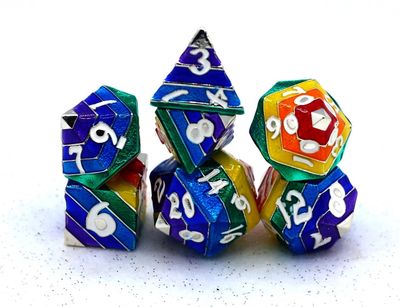 hym DICE SET 7 METAL RAINBOW PRIDE SILVER w/ WHITE